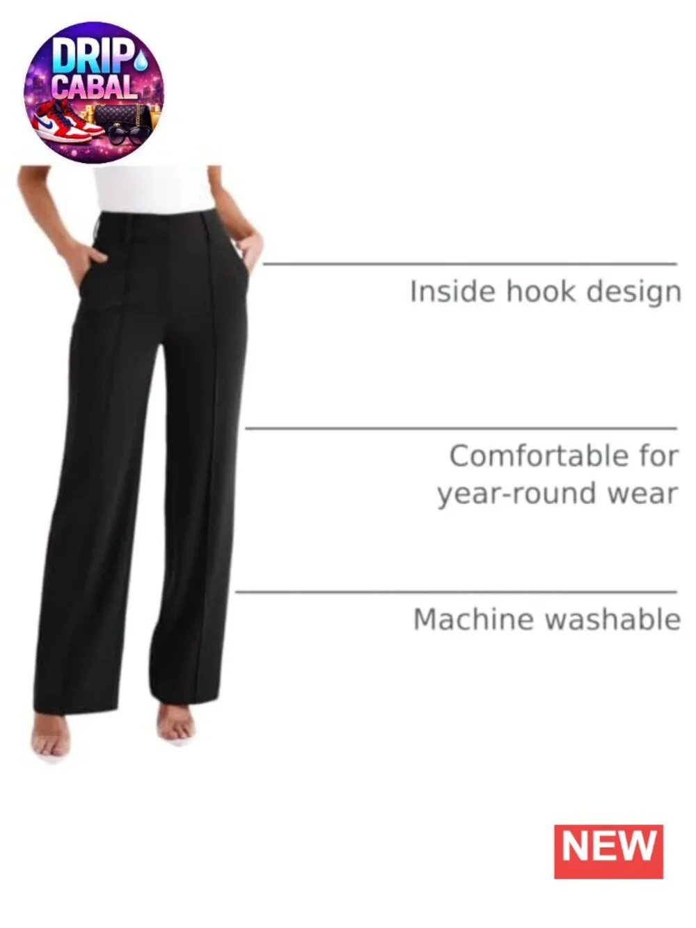 High Waisted Wide Leg Work Trousers Business Casual Slacks with Pockets